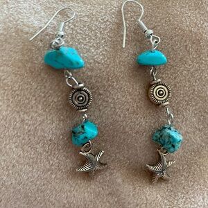 Blue and Silver Dangling Earrings with Starfish Charm